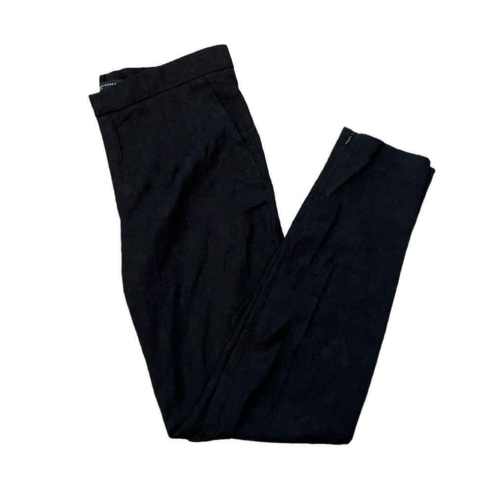 ZARA Black Damask Mid Rise Straight Leg Cropped Bottom Zip Dress Pant
